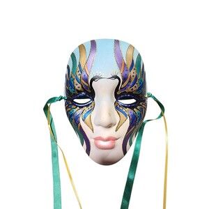 Face Mask Hand Painted with Ribbons Wall Hanging Art Wall Decor